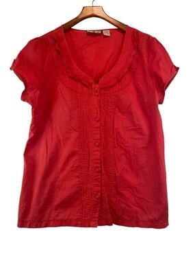 Caribbean Joe Red Short Sleeve Button-Front Blouse 100% cotton